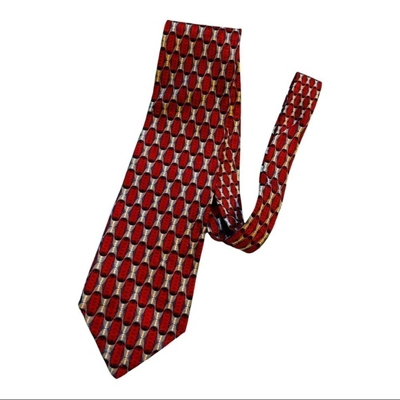 J. Z. Richards silk tie Red With Art Deco Geometric Print - Picture 1 of 4